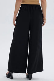 Pantalón Mujer Palazzo Pretina Diagonal Negro