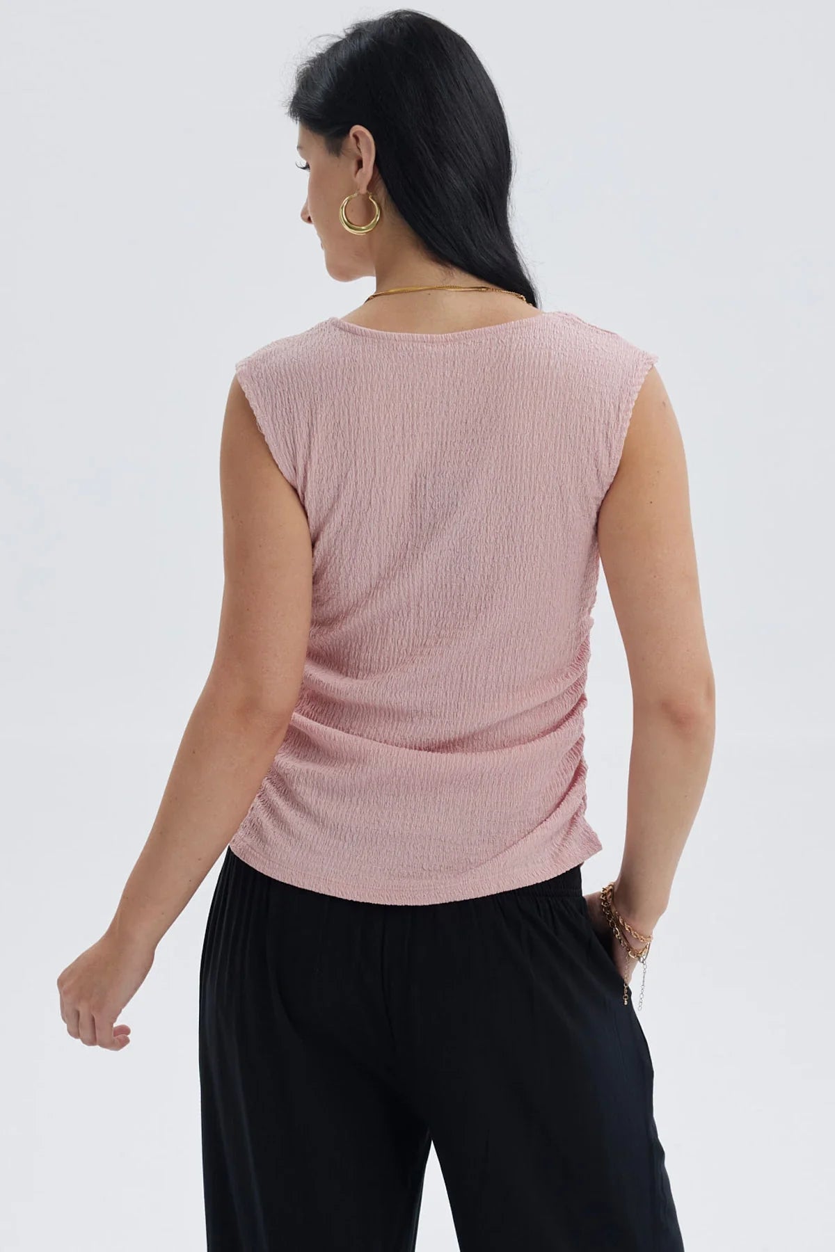 Polera Mujer Recogido Costado Palo Rosa