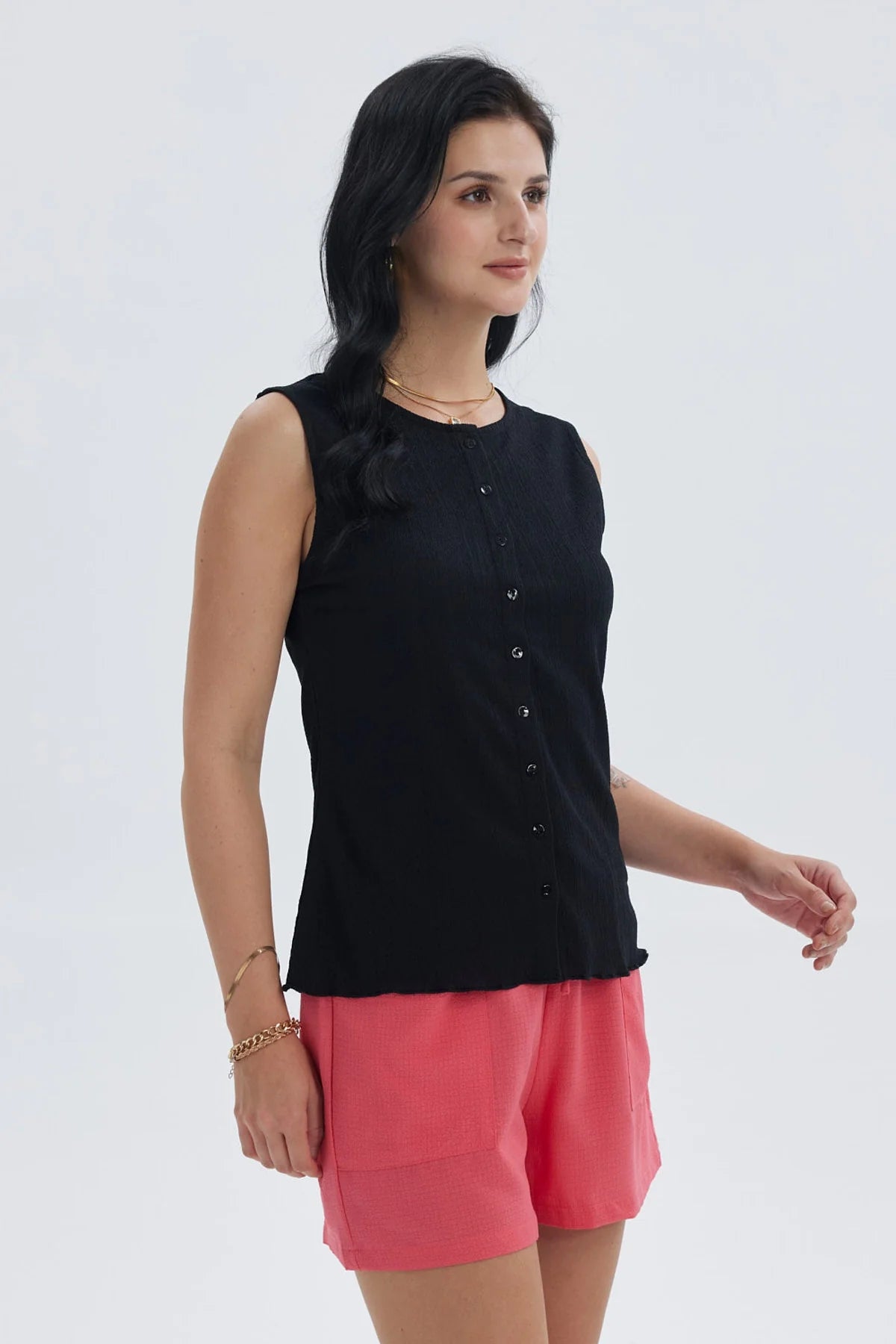 Polera Mujer Aplicación Botones Negro
