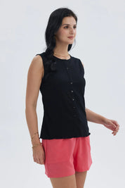 Polera Mujer Aplicación Botones Negro