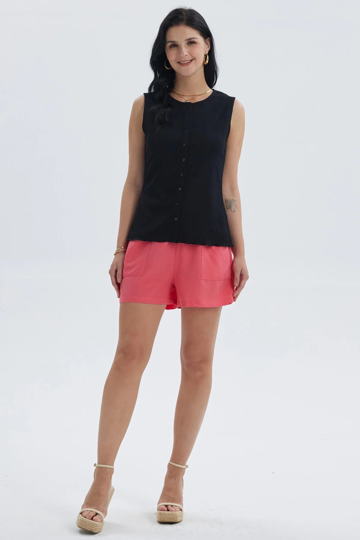 Polera Mujer Aplicación Botones Negro