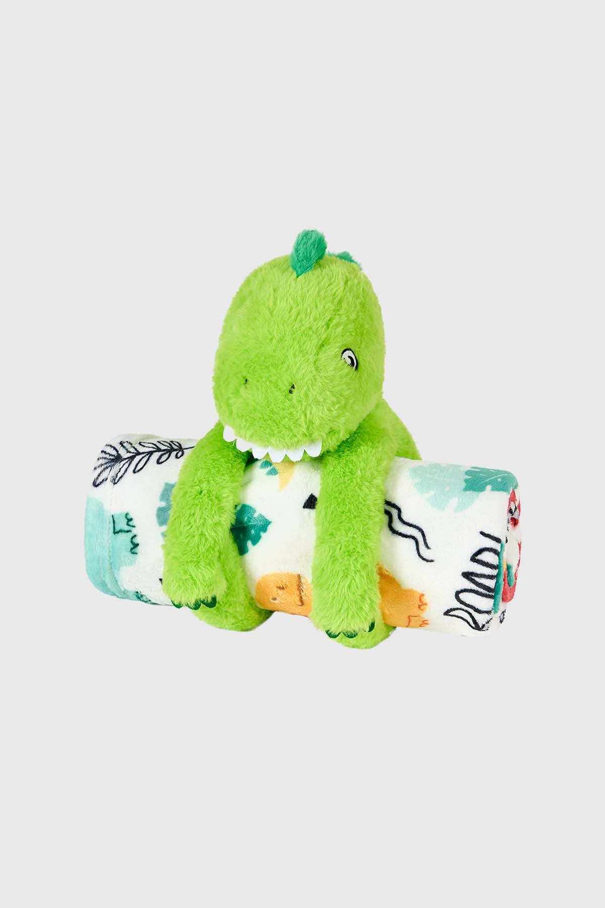 Frazada Home Manta de Polar + Peluche Verde con diseño de dinosaurios