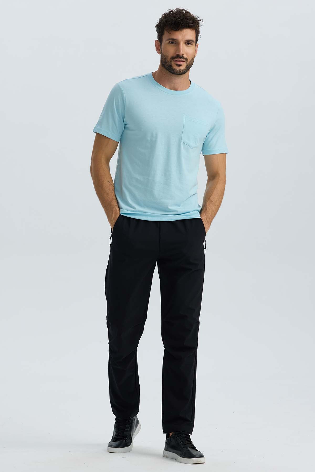 Polera Hombre Básica Con Bolsillo Celeste