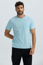 Polera Hombre Básica Con Bolsillo Celeste