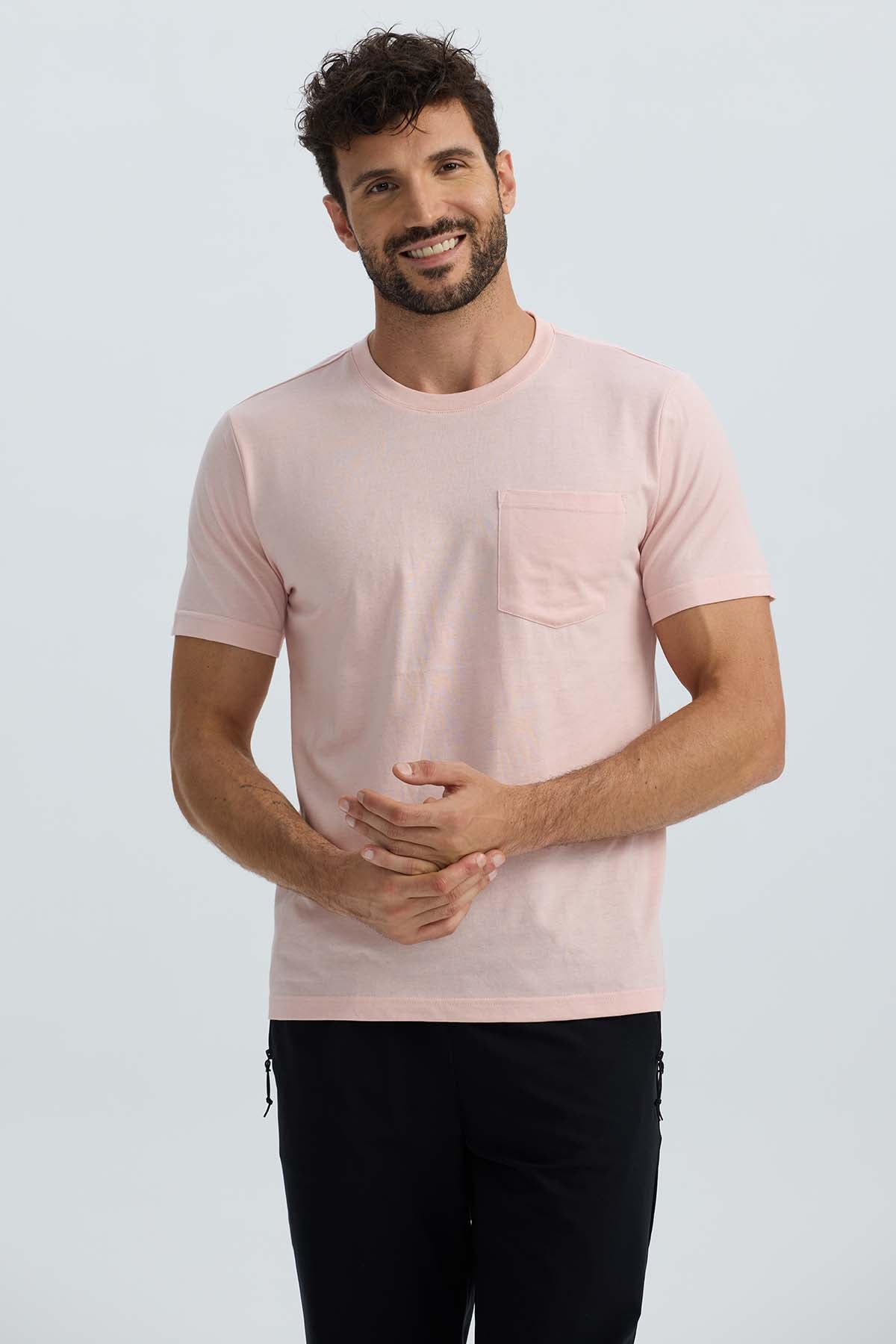 Polera Hombre Básica Con Bolsillo Rosado