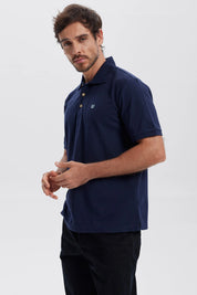 Polera Hombre Pique Básica Lisa Azul Marino