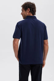 Polera Hombre Pique Básica Lisa Azul Marino