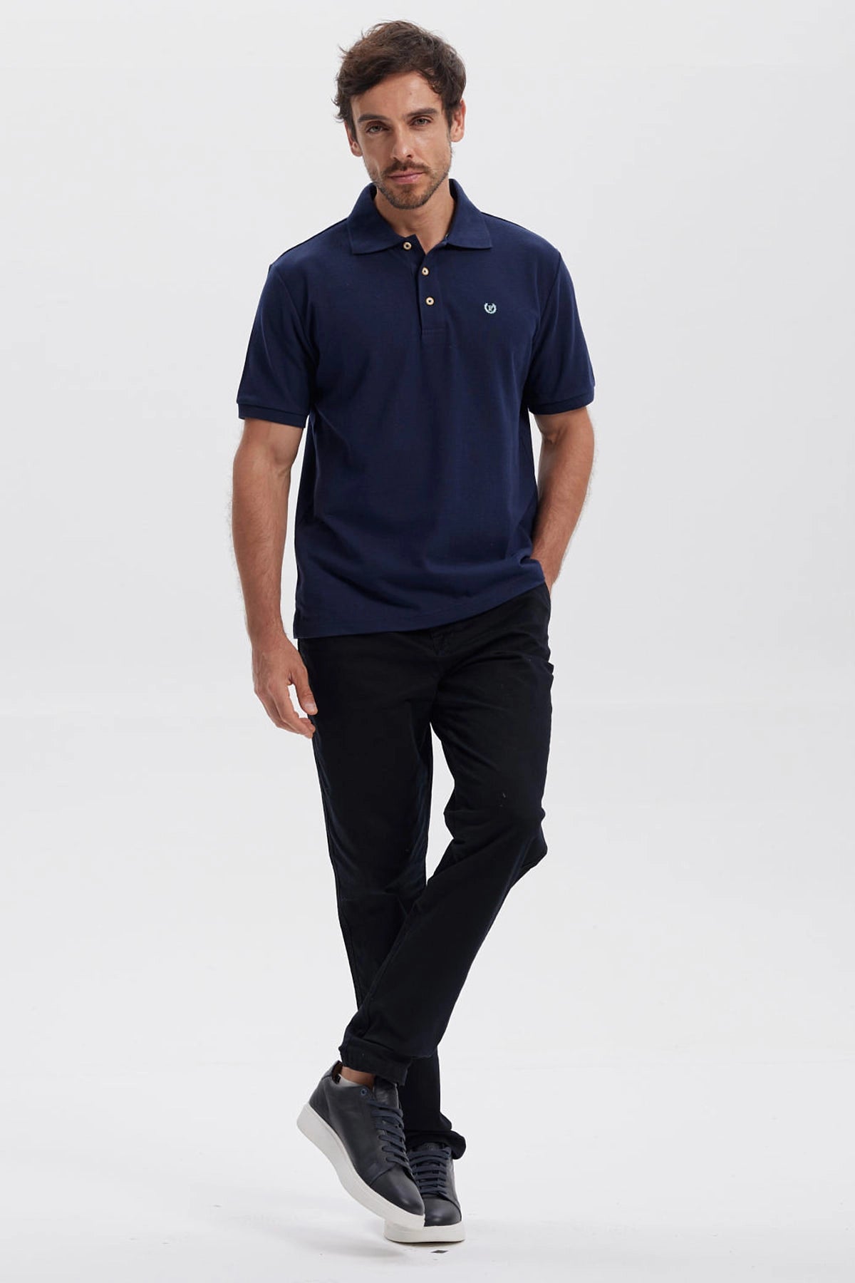 Polera Hombre Pique Básica Lisa Azul Marino