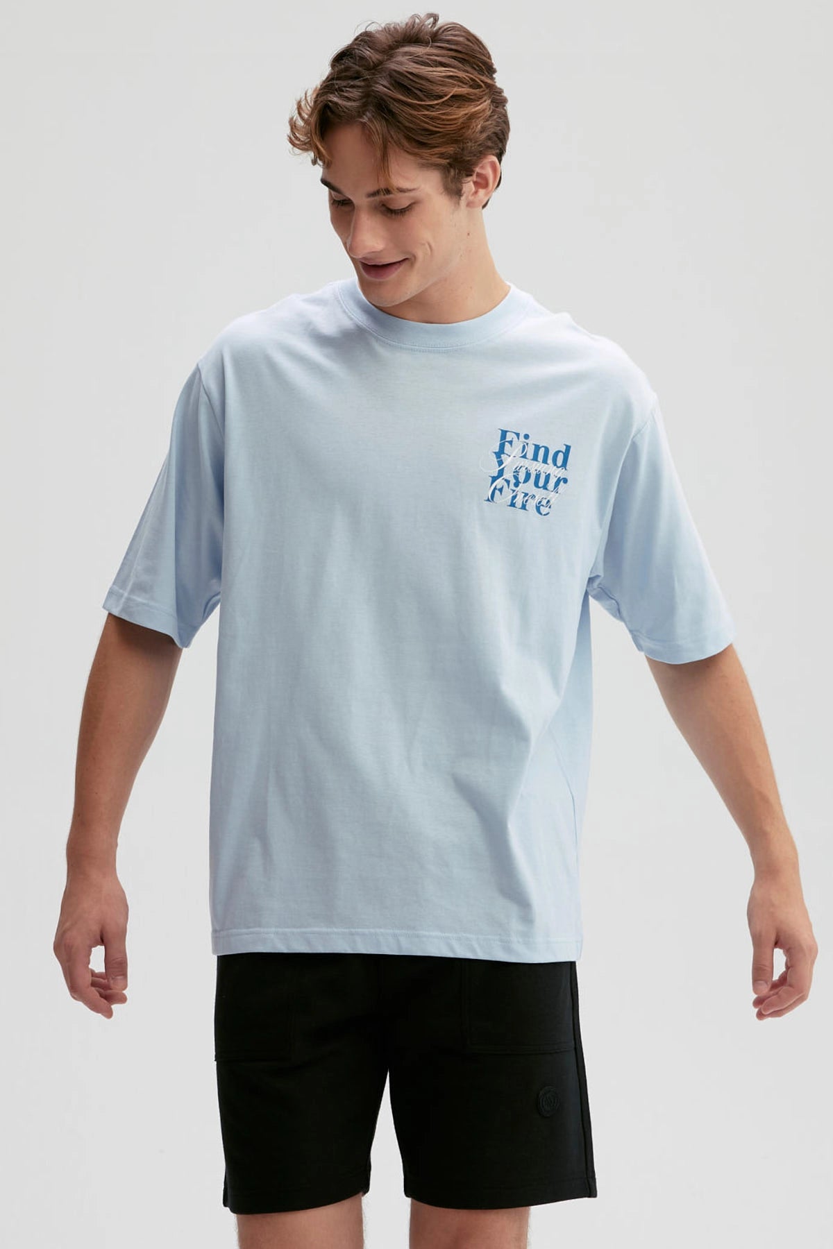 Polera Hombre Doble Print Celeste