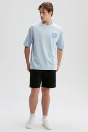 Polera Hombre Doble Print Celeste