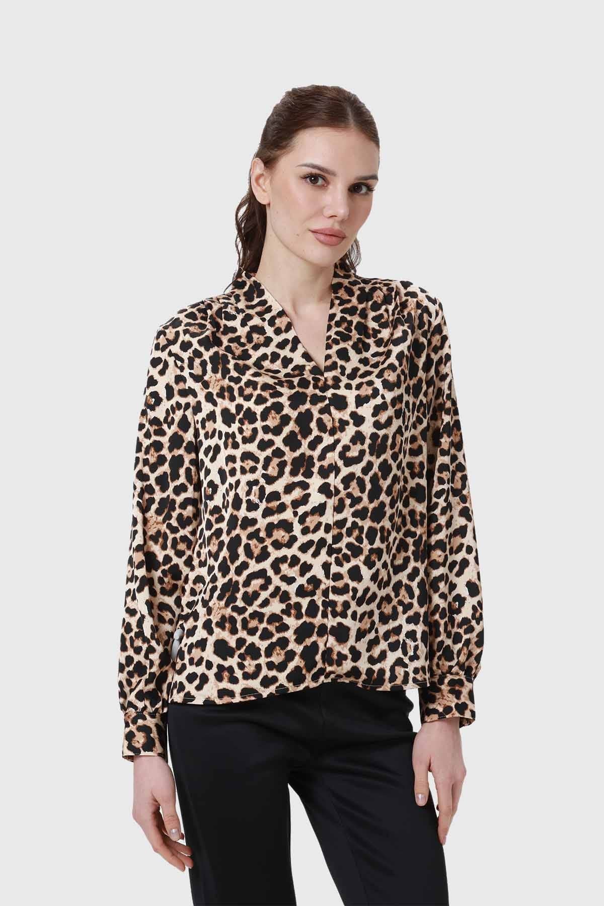 Blusa Mujer Animal Print Beige