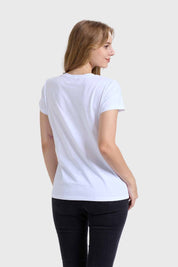 Polera Mujer Básica Print Blanco / Turquesa