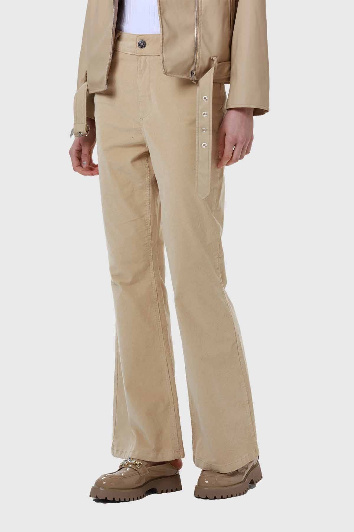 Pantalón Mujer Flare Push Cotelé Beige