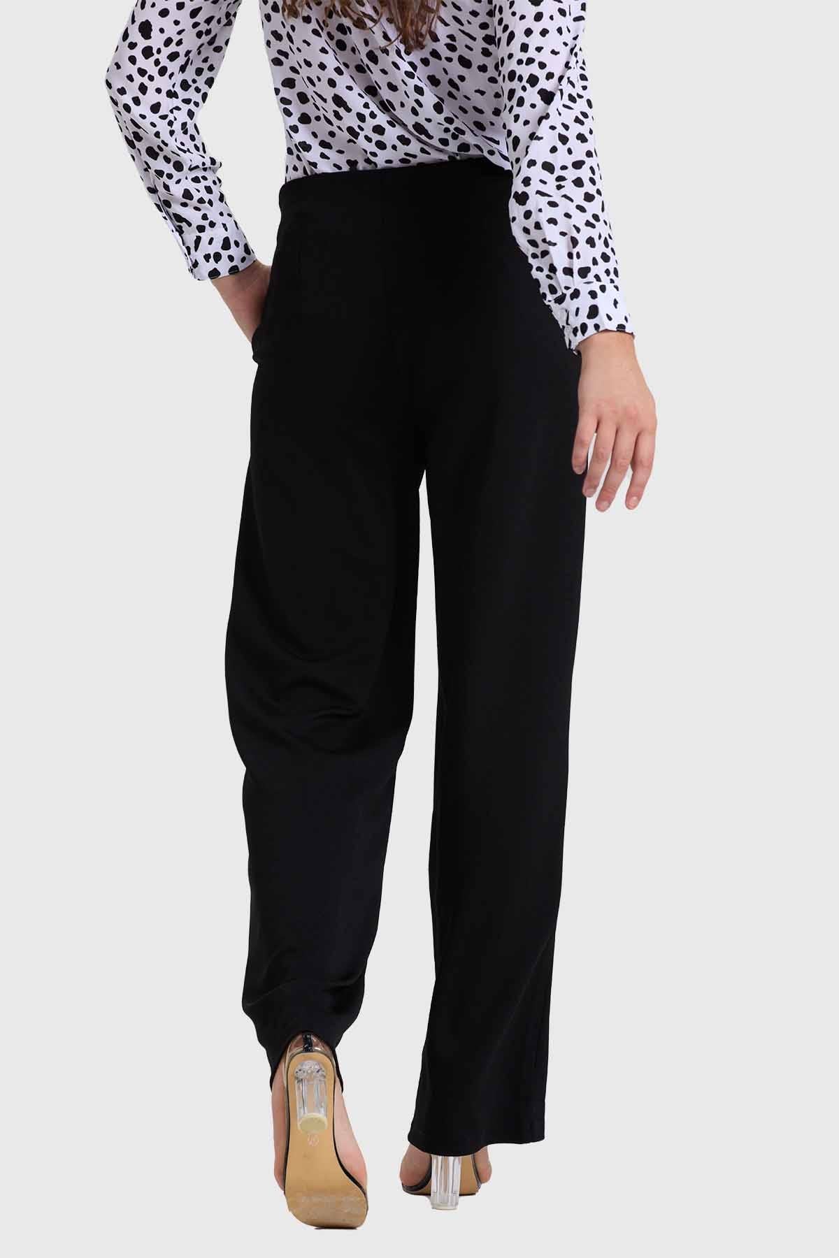 Pantalón Mujer Palazzo Con Hebilla Negro