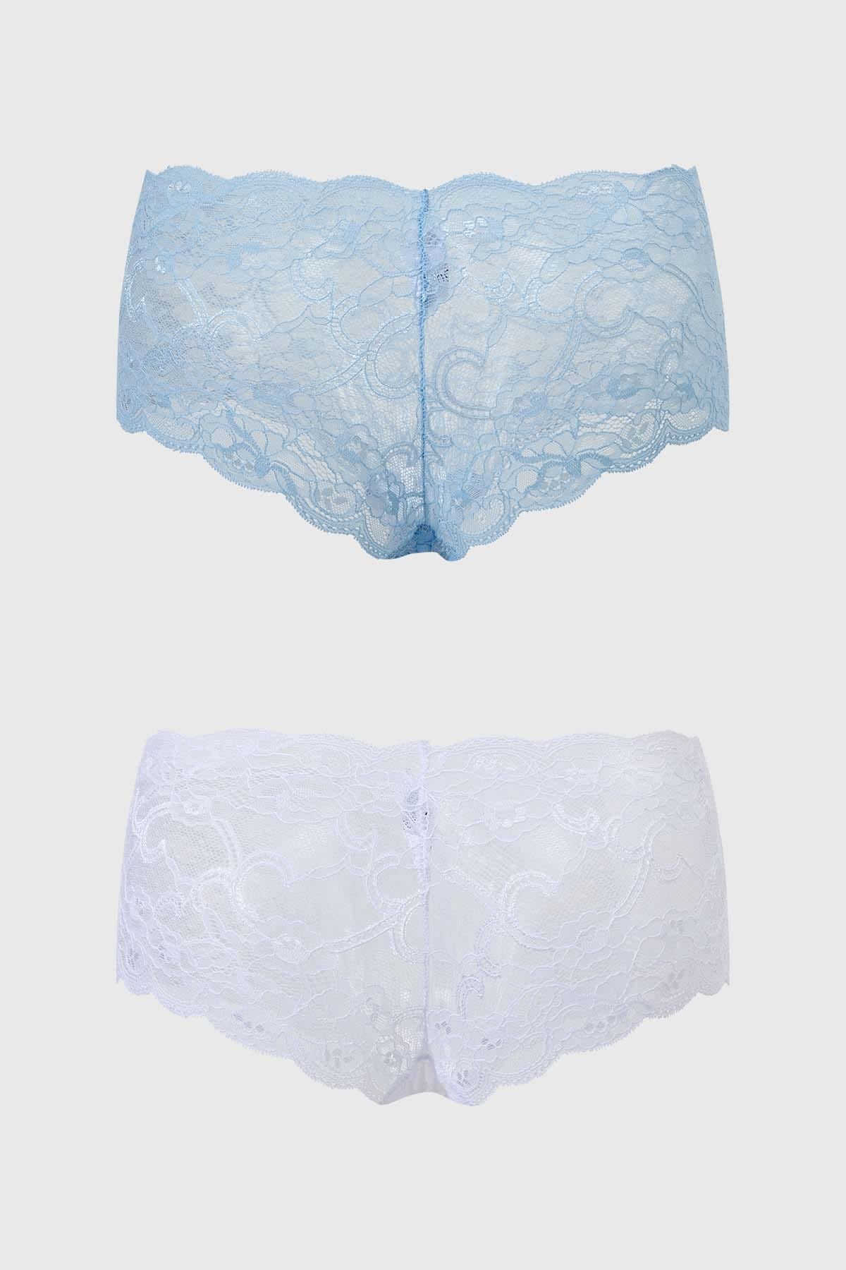 Calzón Mujer Pantaleta Bipack Encaje Celeste