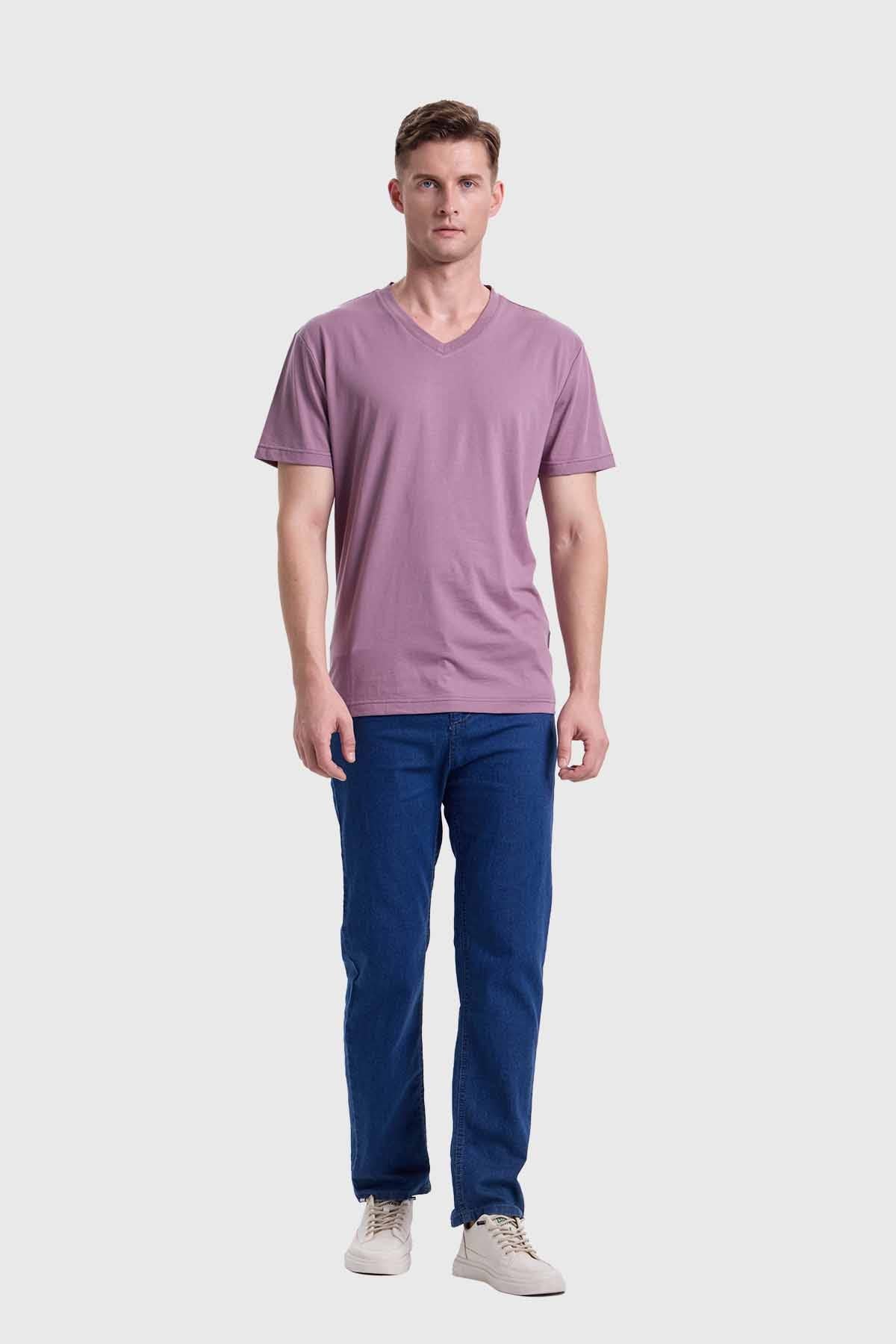 Polera Hombre Cuello V Básica Malva