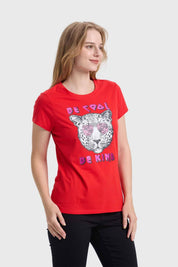 Polera Mujer Básica Print Rojo