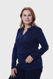 Polera Mujer Cuello Abotonado Azul