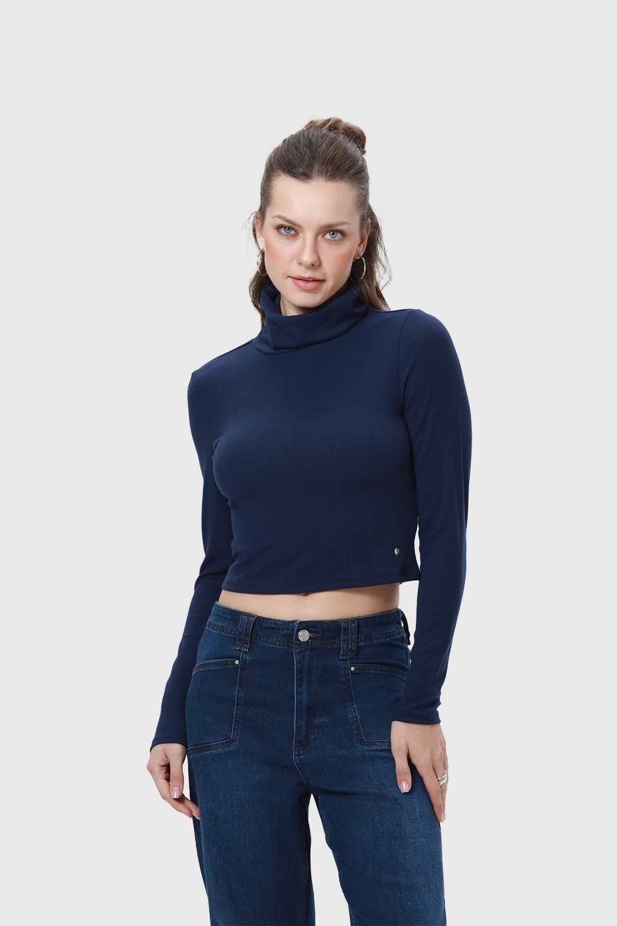 Polera Mujer Rib Azul