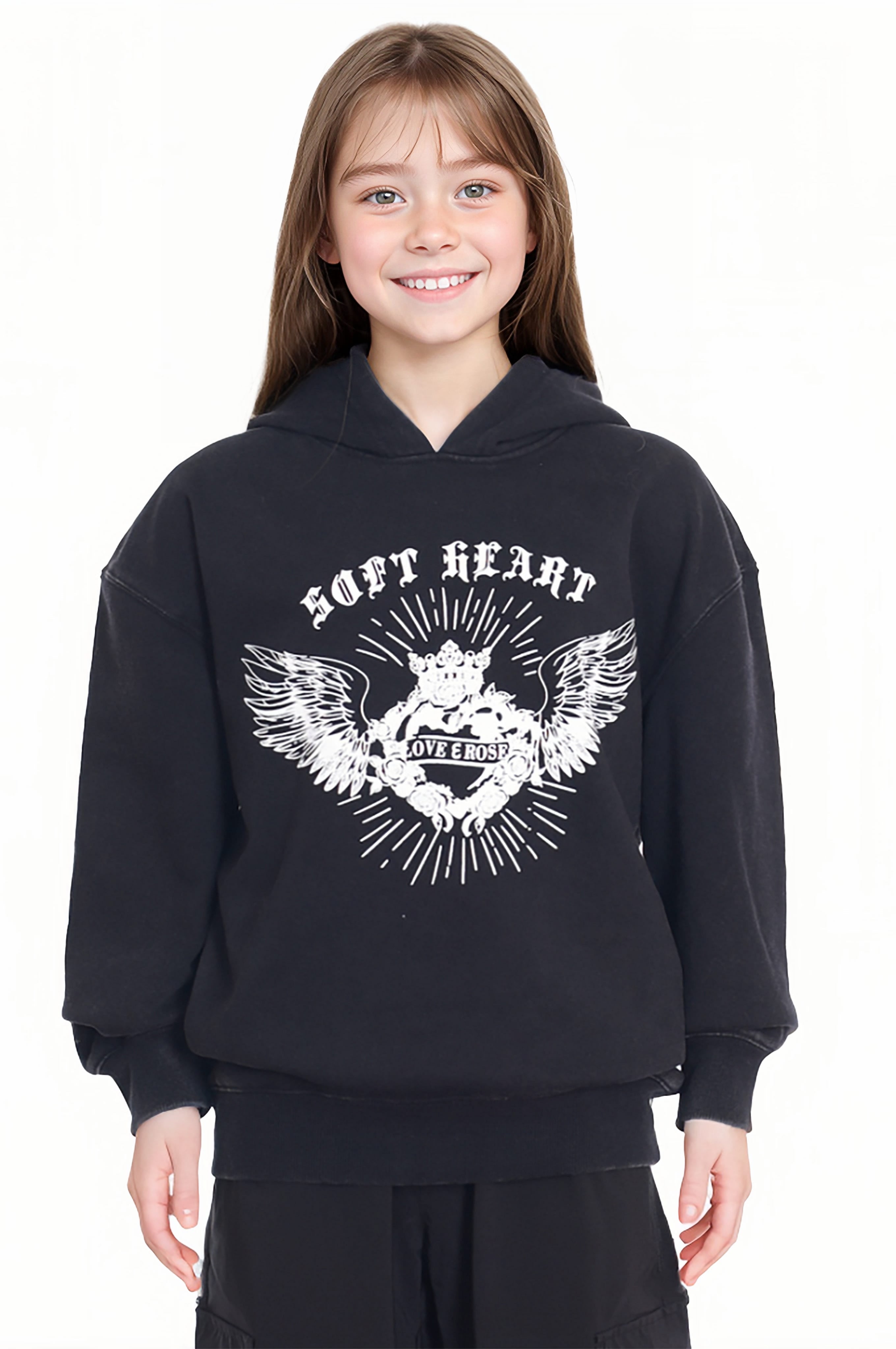 Polerón Niña Oversize Acid Wash Negro