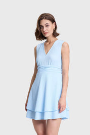 Vestido Mujer Corto Doble Capa Celeste