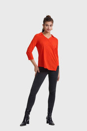 Polera Mujer Con Botones En Diagonal Naranjo