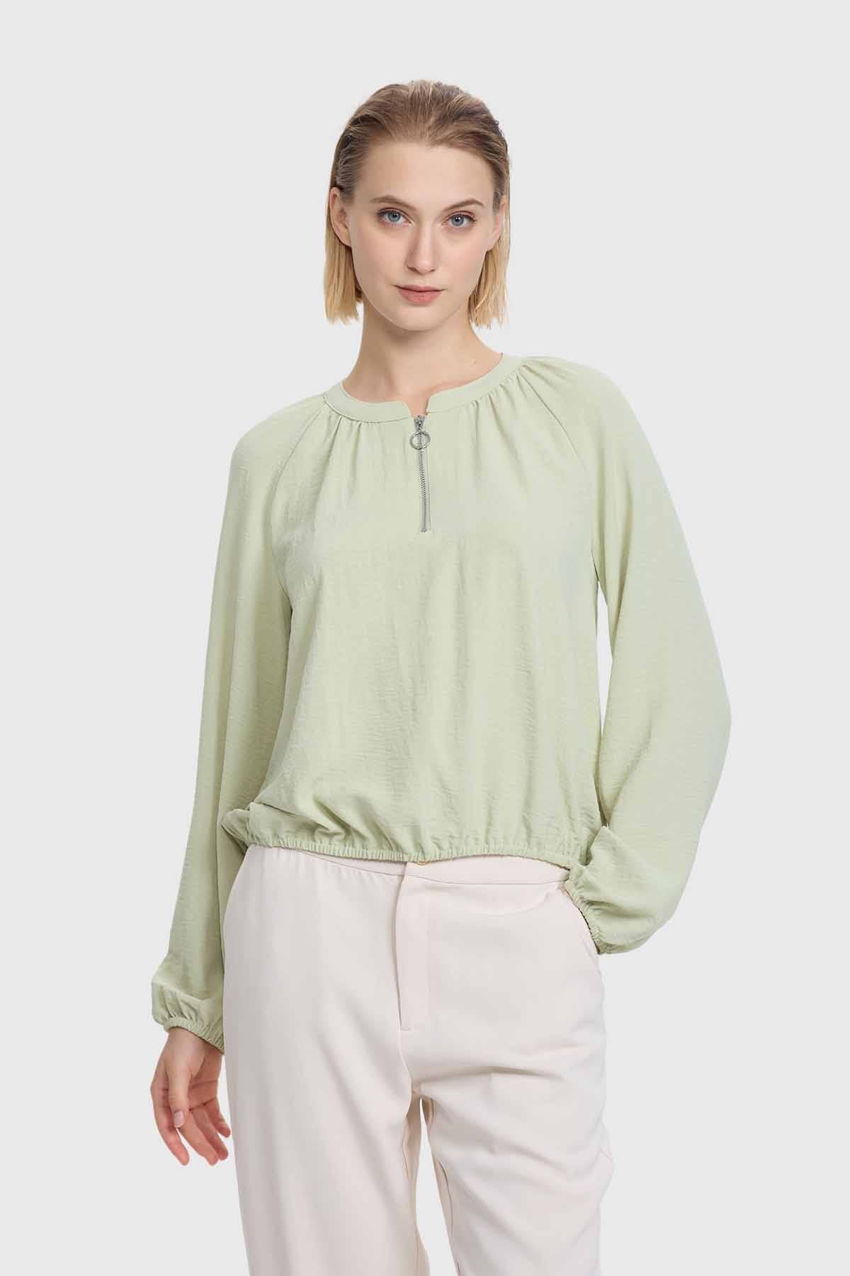 BLUSA MUJER MEDIO CIERRE VERDE MUSGO CLARO