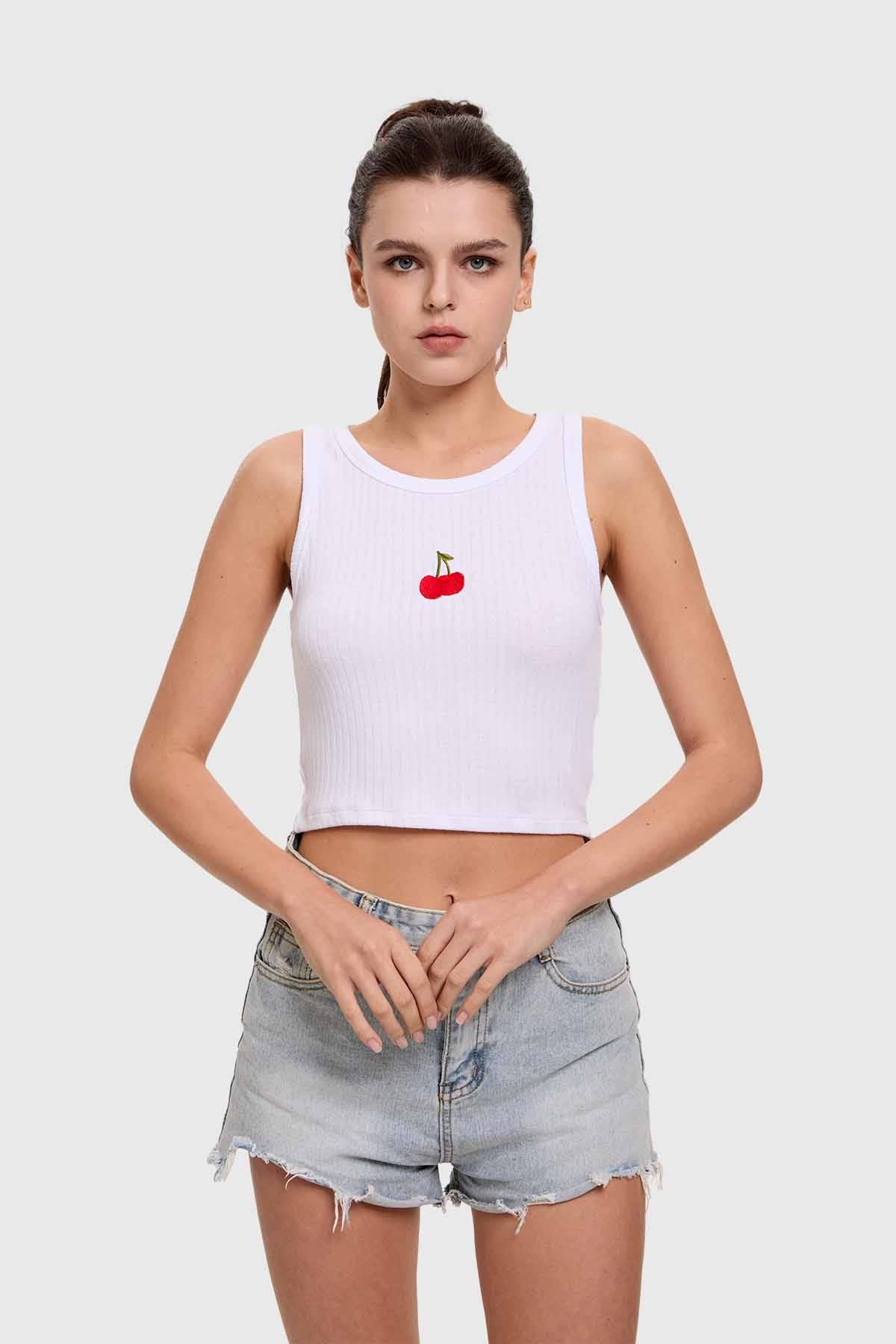 Polera Mujer Bordado Blanco