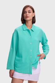 Blusa Mujer Abotonada Oversize Aqua