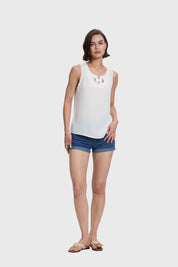 Blusa Mujer Aplicación Ojetillo Crudo