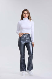 Jeans Mujer Flare Engomado Gris