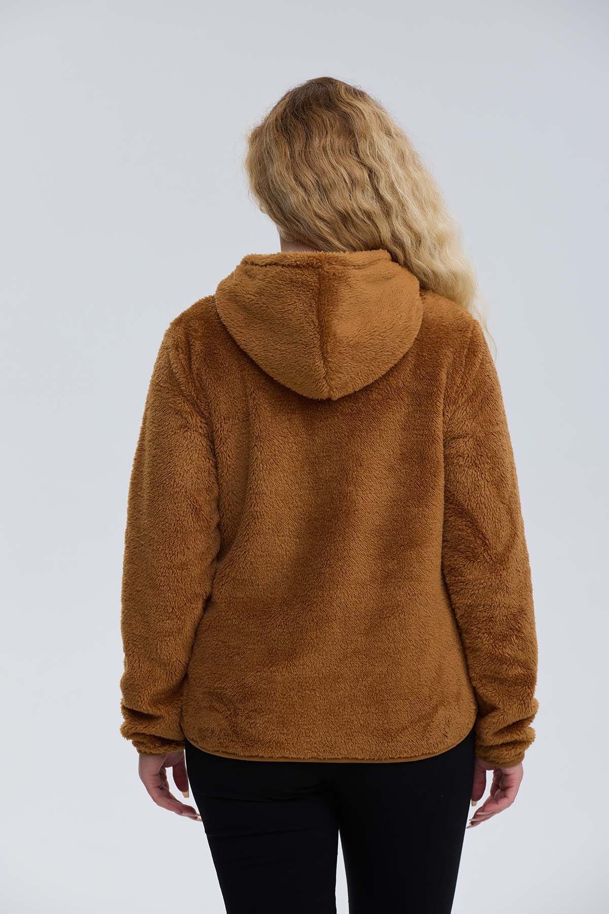 Polar Mujer Peludo Con Bolsillo Camel Oscuro