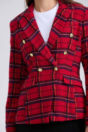 Blazer Mujer Escocés Corte Clásico Rojo
