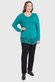 Polera Mujer Con Detalle Macramé Verde