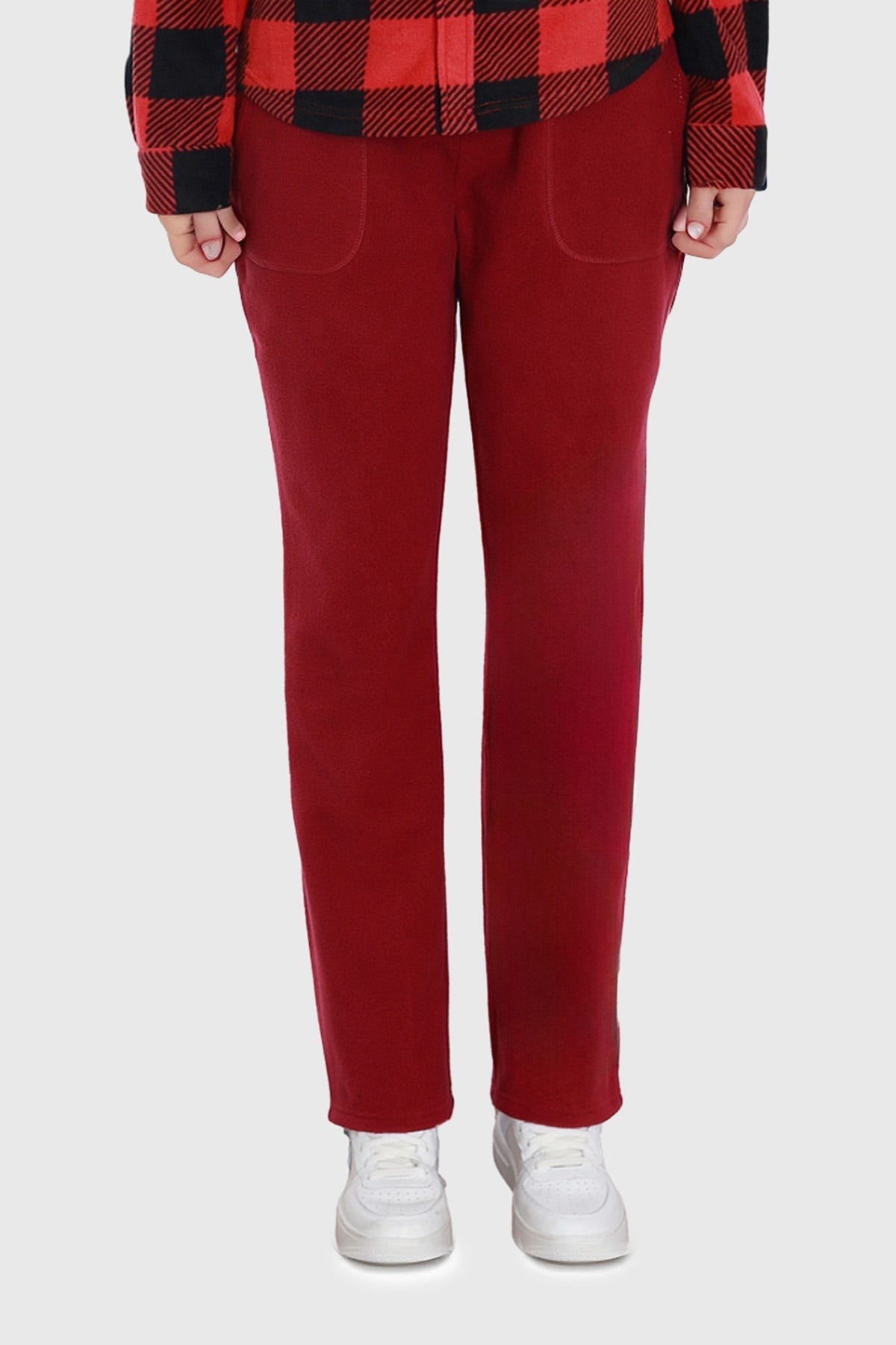 PANTALÓN BUZO MUJER RECTO MICROPOLAR GUINDA OSCURO