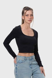 Polera Mujer Escote Cuadrado Negro
