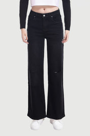 Jeans Niña Wide Leg Con Roturas Negro