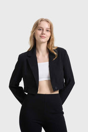 Blazer Mujer Crop Botón Negro