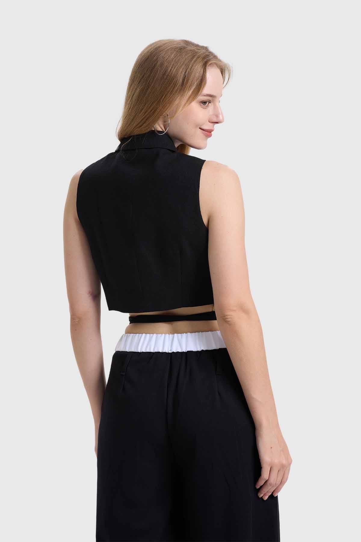 Blazer Mujer Con Tiras Negro