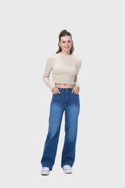 Jeans Mujer Bolsillo D Calce Recto Azul