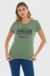 Polera Mujer Básica Print Verde