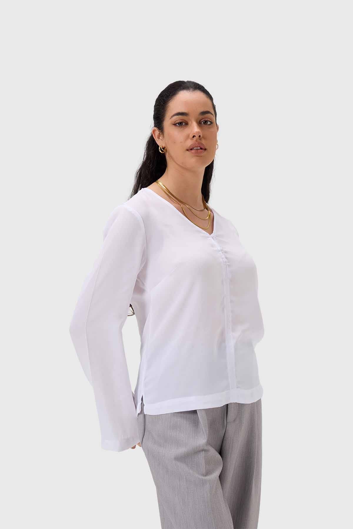 Blusa Mujer Manga Flare Blanco