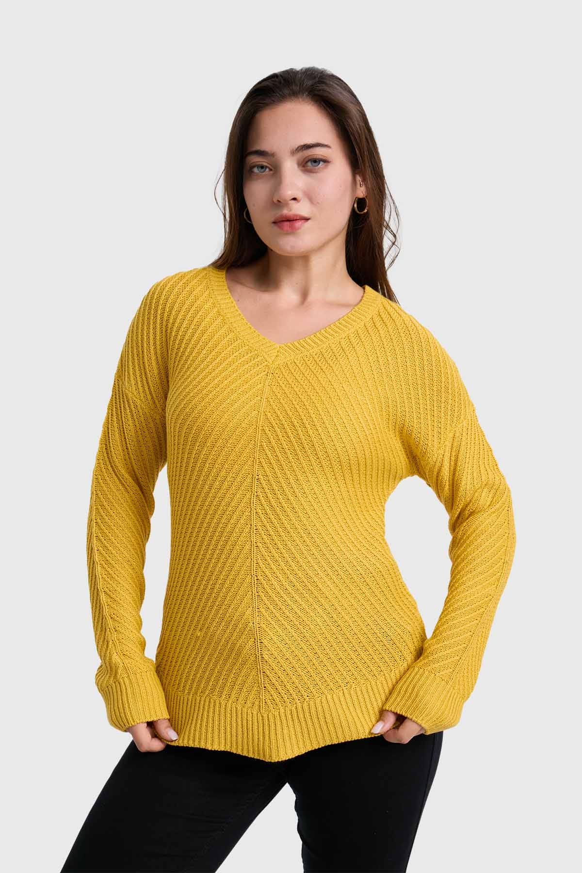 Sweater Mujer Listado Mostaza