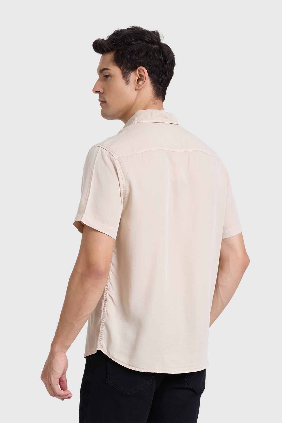 Camisa Hombre Con Bolsillo Beige