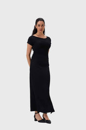 Vestido Mujer Largo Abertura Negro