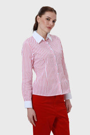 Blusa Mujer Abotonadas Con Rayas Rojo