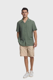 Camisa Hombre Textura Guayabera Verde
