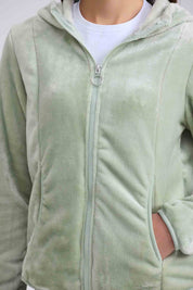 Polar Mujer Peludo Con Bolsillo Verde