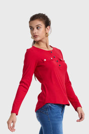 Polera Mujer Pata Botón Rib Rojo