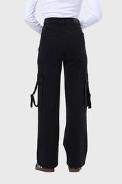 Jeans Mujer Cargo Calce Recto Negro